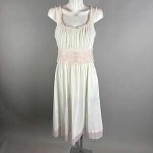 Vtg 50s Aristocrat by Superior White Pink Coquette Slip Dres Nightgown Size M/L